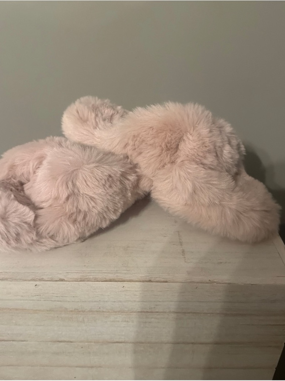 LC Lauren Conrad Plush Faux Fur Cross-Band Slippers - Light Pink